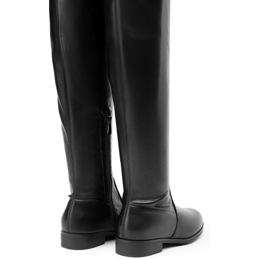 🆕Women's Black-pu Thigh High Low Block Heel Casual Fashion Over the Knee Boots - Picture 6 of 8